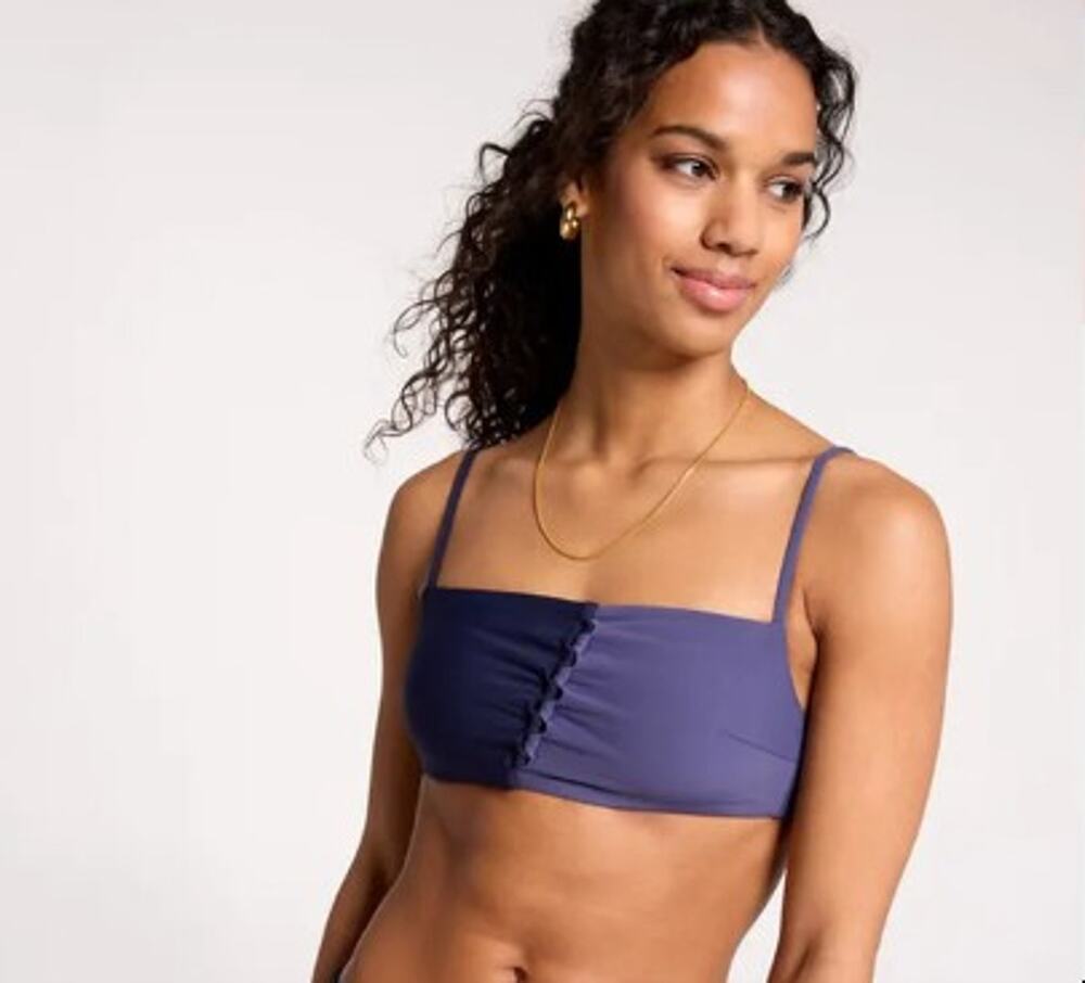 Calia Swim Looped Front Bikini Top Open Back Blue Colorblock Small NEW